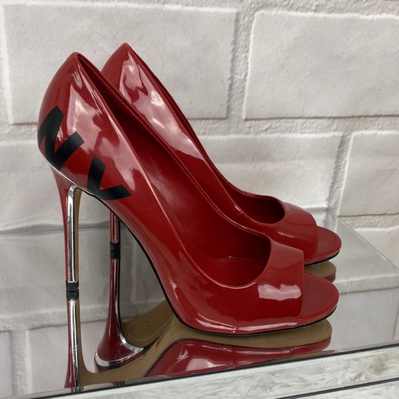 DKNY Red black and silver open toe heels NWT - Picture 2 of 12